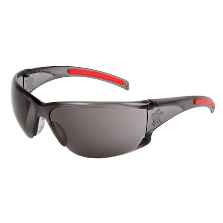 Mcr Safety Hulk HK1, Safety Glasses, Anti-Scratch, Gray Lens, Smoke/Red Frame, Frameless, 12 PK HK112